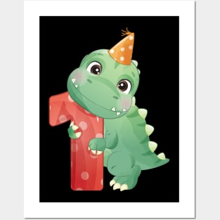 1st Birthday Cute Little Dinosaur Posters and Art